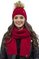 Vivisence Damen Bommelmütze Winter Wintermütze Bommel Herbst Warmem 7042, rot