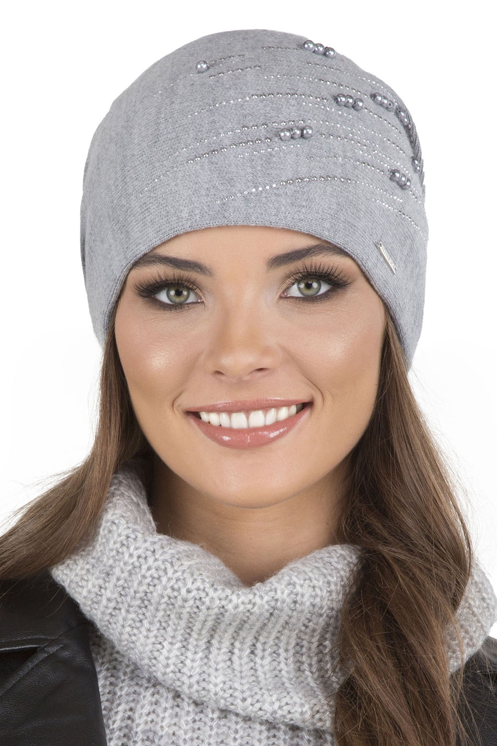 Vivisence Bonnet Femme Tricoté Chaud En Polaire Avec Perles Élégantes 7012, gris clair