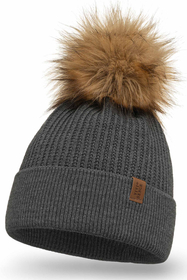 Vivisence Damen Bommelmütze Winter Wintermütze Bommel Herbst Warmem 7042, dunkelgrau
