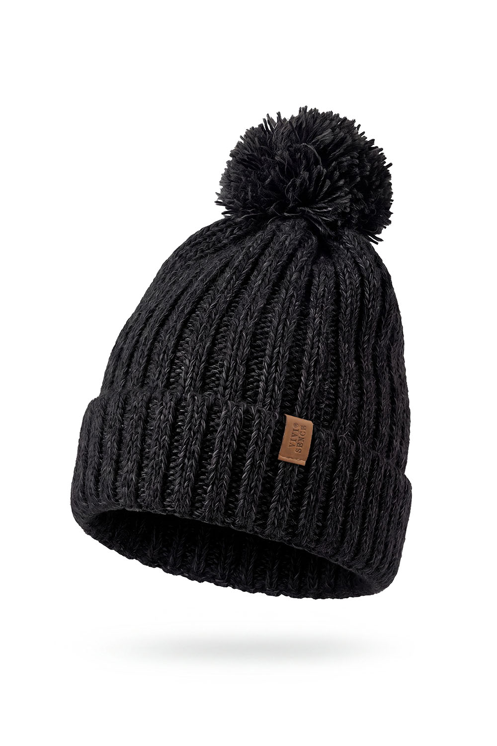 Vivisence Herren Mütze mit Pompon Acryl Wolle Winter Kopfbedeckung, schwarz