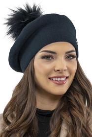 Vivisence Elegant Women's Winter Set Including Beret With Pompom And Matching Scarf Made Of Warm Fabric Perfect For Cold Winter And Autumn Days, dark blue