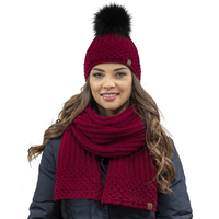 Vivisence Stylish Winter Set Including Warm Hat With Pompom And Matching Scarf Made From Warm And Soft Fleece-Lined Fabric Ideal For Cold Winter Days, maroon