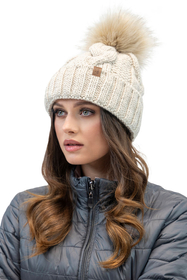 Vivisence Bonnet Femme Et Écharpe Pour L'automne et L'hiver À Pompon Cache-cou Ensemble Classique En Fils Chauds Avec Doublure En Polaire Parfait Pour Les Journées Froides 7014, beige clair