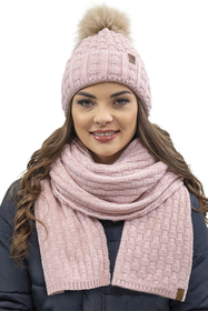 Vivisence Stylish Women's Winter Set Hat With Pompom And Warm Fleece Lining Paired With Classic Matching Scarf Made From Soft And Warm Fabric Perfect For Cold Weather, light pink