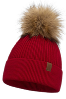 Vivisence Damen Bommelmütze Winter Wintermütze Bommel Herbst Warmem 7042, rot