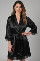 Vivisence Peignoir pour Femme Satin Noué à la Taille Confort pour Nuit 5032, noir