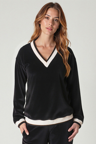 Vivisence Femme Sweat-Shirt Coton Encolure en V Perfeit Confort Quotidien 9001, noir