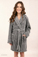 Vivisence Damen Bademantel Polyester mit Kapuze Morgenmantel, Grau