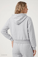 Vivisence Cropped Cotton Hoodie Zip Up Sweatshirt for Women, szary melanż