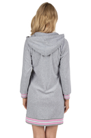 Vivisence Femme Peignoir Court Capuche Zippé Douillet Poches Bord Côtes 5018, gris-rose