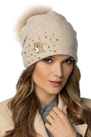 Vivisence Damen Bommelmütze Winter Wolle Handgefertigte Schurwolle 7079, Beige