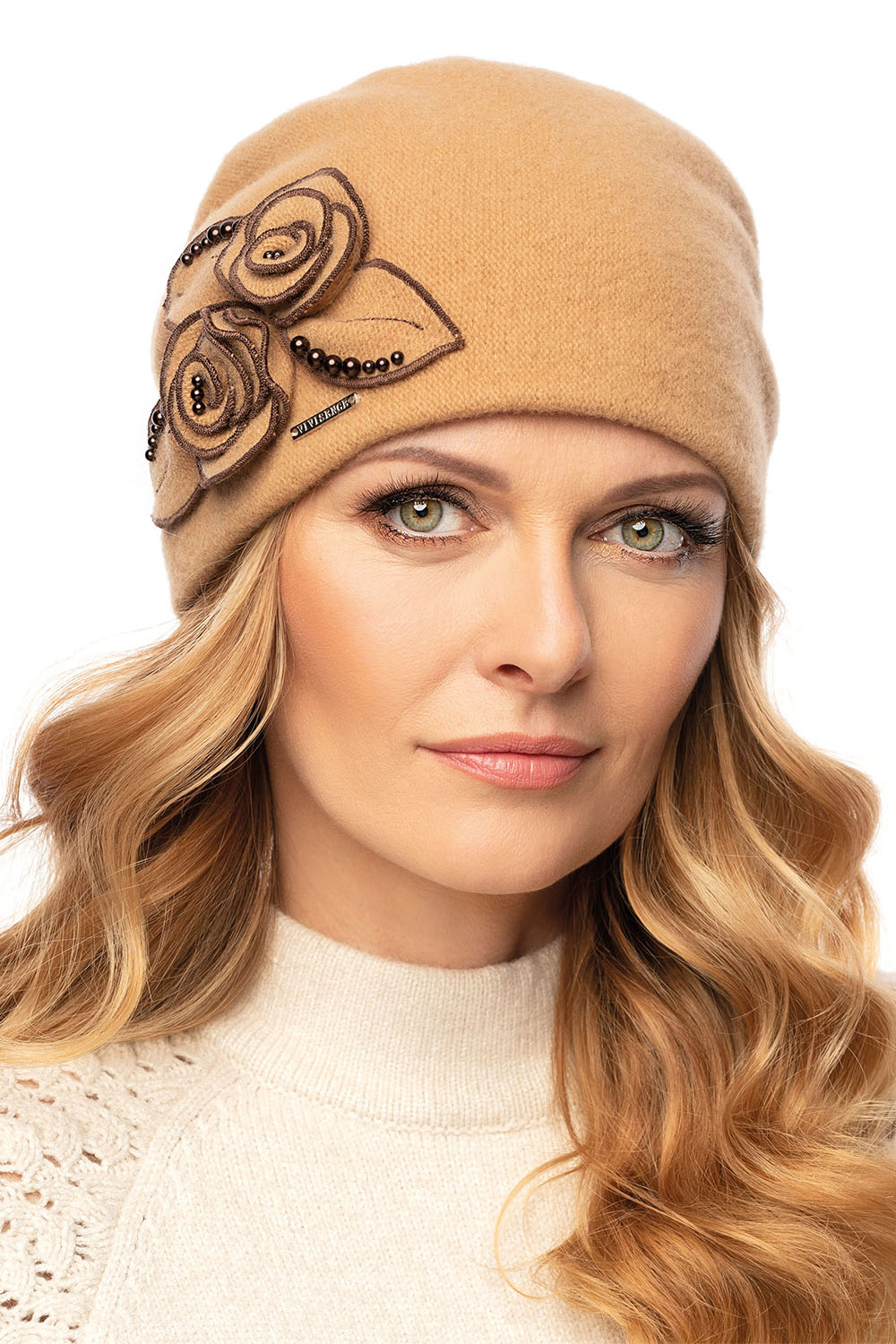 Vivisence Damen Mütze Winter Handgefertigte Herbst Elegante Wintermütze 7068, beige