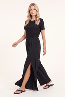 Vivisence Damen Lounge Set Viskose Weites Bein Und Rundhals, Schwarz