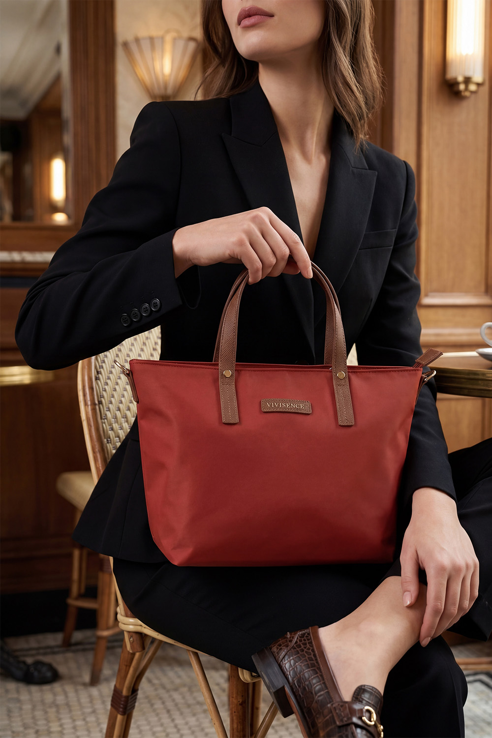 Vivisence Femme Sac À Main Fermeture éclair Avec Bandoulière Amovible, rouge