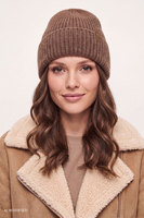 Vivisence Femme bonnet hiver côtelé revers chaud, brun