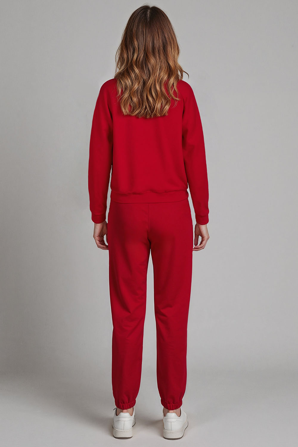 Vivisence Damen Trainingsanzug Baumwolle Bündchen Taschen Alltag Komfort 9204, Rot