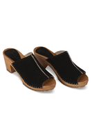 Vivisence Damen Clogs aus Wildleder, Holzsohle, bequeme Pantoletten mit Absatz für Alltag und Büro, schwarz