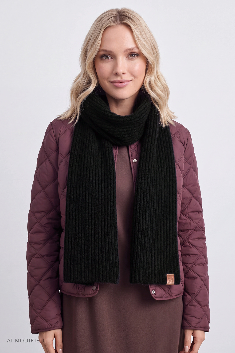 Vivisence Women's Ribbed Wool Blend Scarf, black