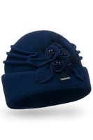 Vivisence Bonnet Femme Hiver Avec Perles Toque En Laine Fait Main Chaud 7058, bleu foncé