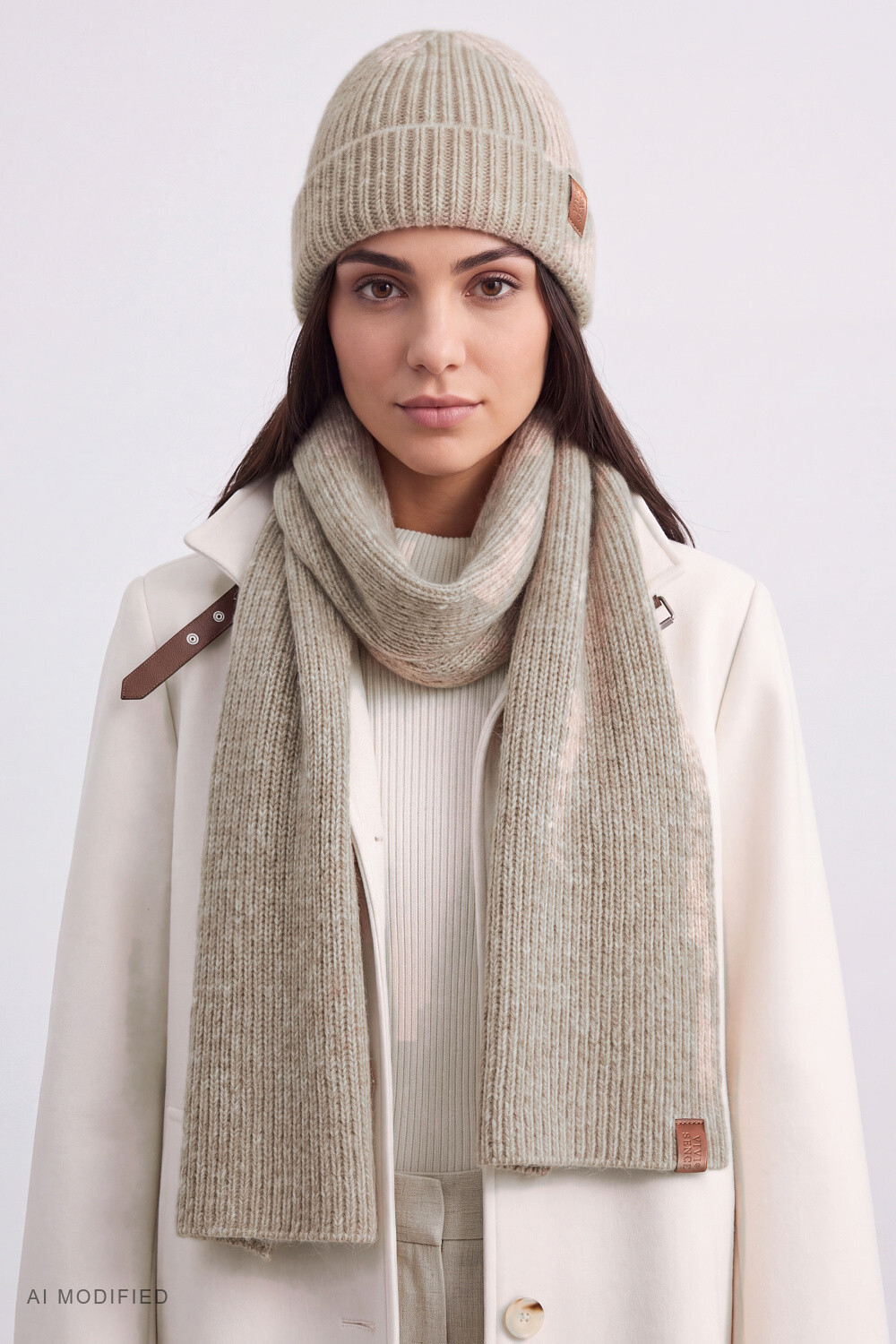 Vivisence Women's Wool Blend Beanie Hat with Turn-Up Cuff, beige