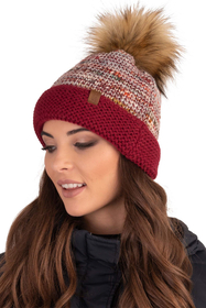 Vivisence Women's Pom Pom Hat Warm Yarn With Antistatic Effect 7024, maroon