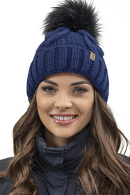 Vivisence Bonnet Femme Et Écharpe Pour L'automne et L'hiver À Pompon Cache-cou Ensemble Classique En Fils Chauds Avec Doublure En Polaire Parfait Pour Les Journées Froides 7014, bleu foncé