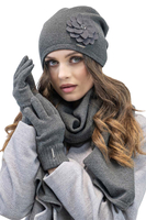 Vivisence Trendiger Damen Winter Set Aus Wintermütze Und Schal Mit Wärmendem Garn Antistatische Blumenapplikation Und Falten Design Perfekt Für Kalte Wintertage, dunkelgrau