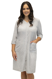 Vivisence Robe with Pockets Cotton Zipper Closure Comfortable To Wear At Home 5027, grey