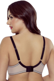 Vivisence Soutien-Gorge Non-Rembourré Femme Élégant En Tulle Avec Broderies Contraste Baleines Bretelles Réglables Maille Beige Dos Agrafes Réglables Pour Ajustement Optimal 1072, beige-noir