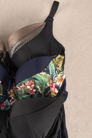 Vivisence Womens One Piece Swimsuit With Padded Cups Adjustable Straps V Neckline Floral Print Design, black-gold