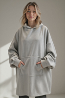 Vivisence Damen Decken Hoodie Baumwolle Mit Tasche Wärme Beim Entspannen Zuhause 5029, hellgrau