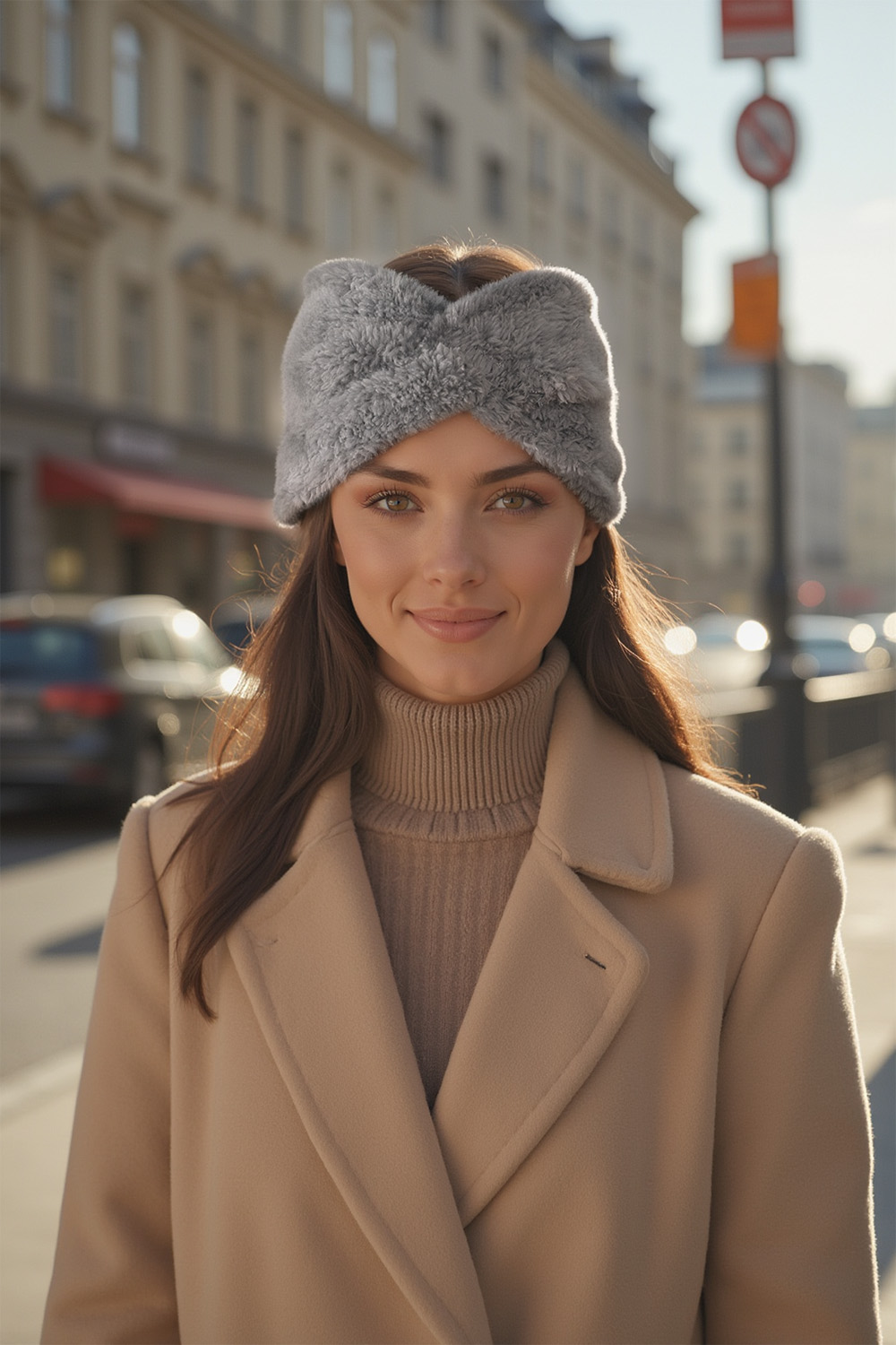 Vivisence Women Headband Soft Fluffy Knit Twist Front Cozy Warmth For Cold Days, light grey