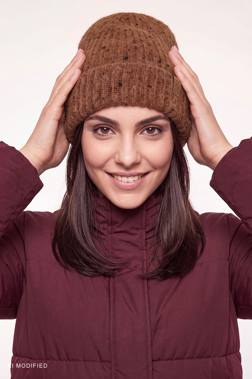 Vivisence Damen Beanie gerippt mit Umschlag weich und warm, braun