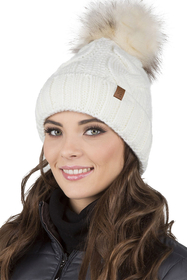 Vivisence Damen Bommelmütze Und Loop-Schal Mit Bommel Ideal Für Wintertage 7014, ecru