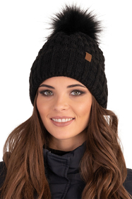 Vivisence Damen Mütze Bommel Warm Fleece Gefüttert Strick Winterstyle 7015, schwarz