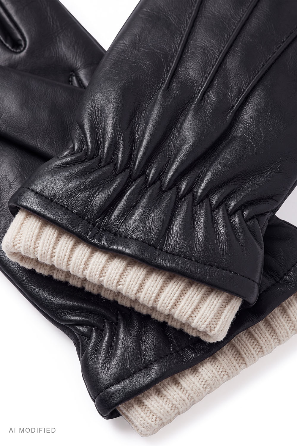 Vivisence Herren Lederhandschuhe mit Wollfutter, schwarz